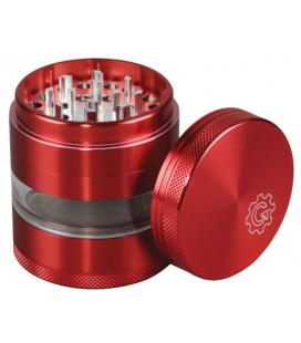 Grindhouse Aluminum 4pc Grinder w Solid Top & Side Window | red