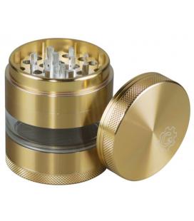 Grindhouse Aluminum 4pc Grinder w Solid Top & Side Window | gold